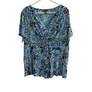 Daisy Fuentes Top Size 2X Floral Short Sleeve Knotted Pullover Boho Cottagecore